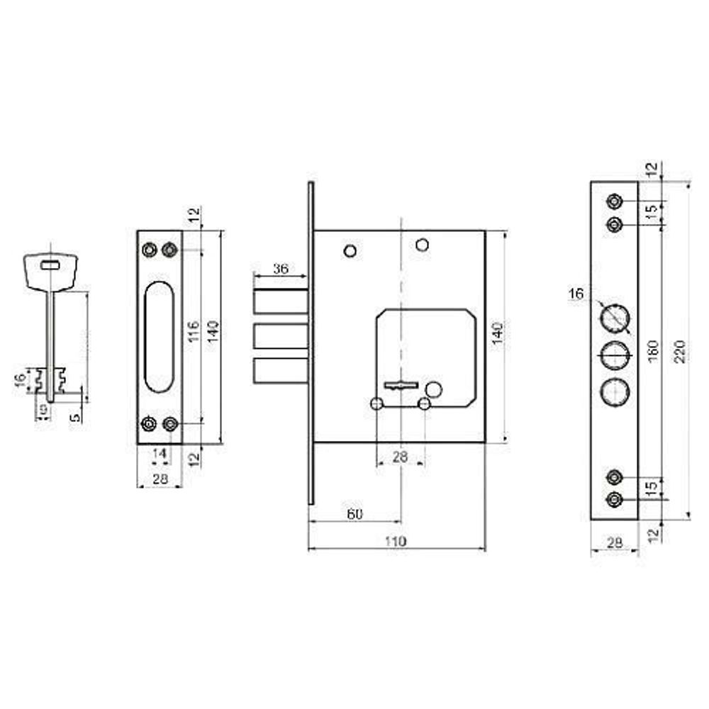 Замок врезной сувальдный Zirh Kilit 257L (кл. 75мм) (КАРАТ)
