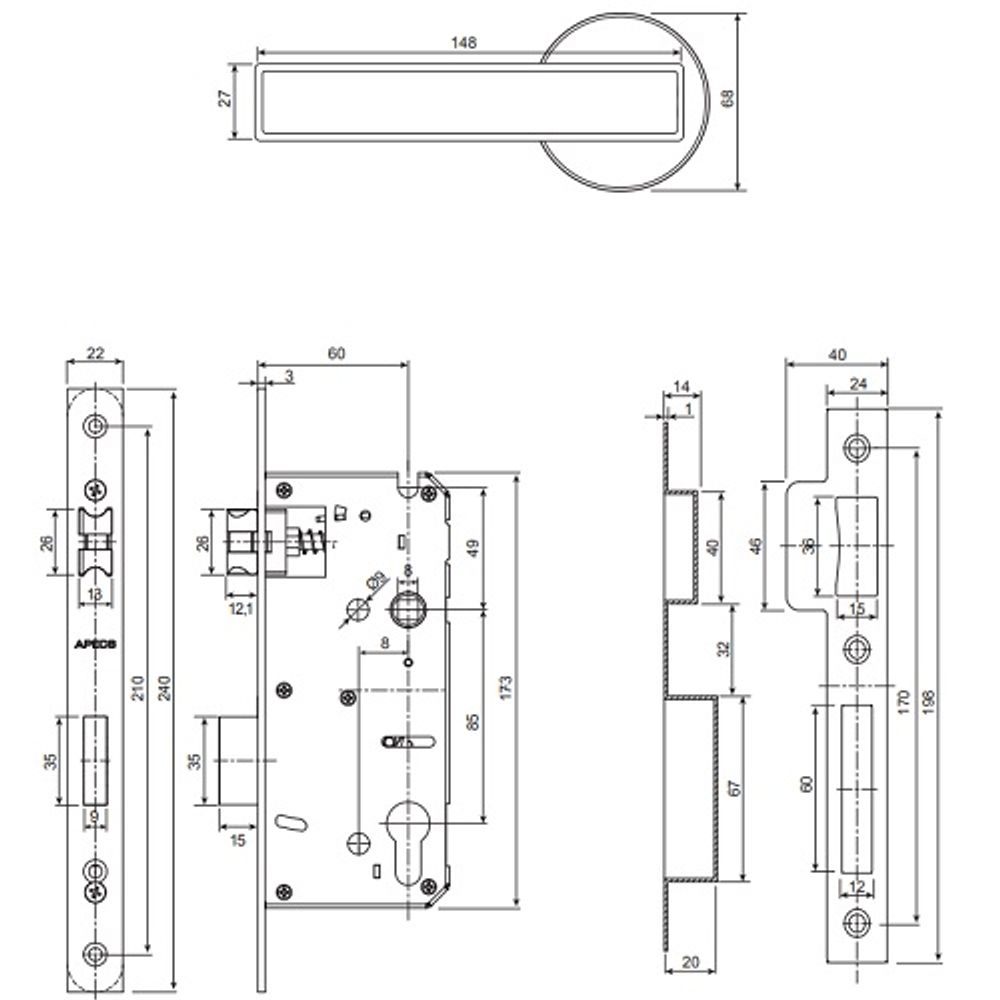 Замок электронный APECS X-Code N20-(lock 85/60)-NIS/BL (56-85 мм)