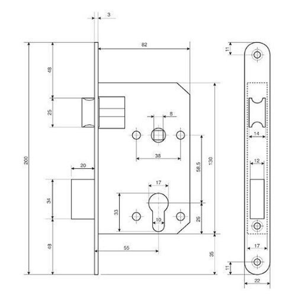 Замок врезной APECS 1425 G золото