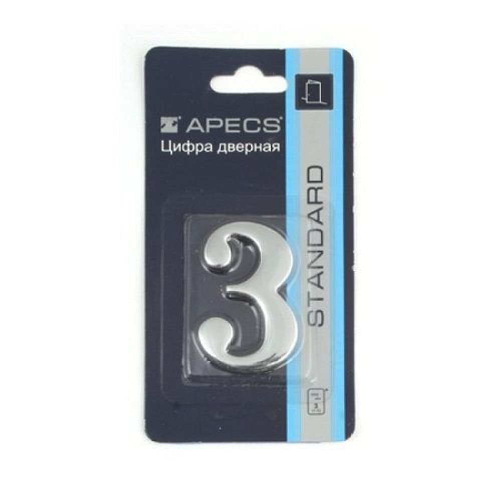 Цифра дверная APECS DN-01-3-Z CR хром