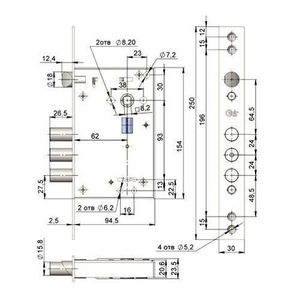 Замок врезной КРИТ-М ЗВ-А30-5ЛД (5 длин.кл.)