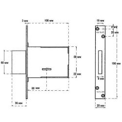 Замок врезной сувальдный MOTTURA 40.701.60 (с отв. планкой, без накладок) ключ 36мм /6274/