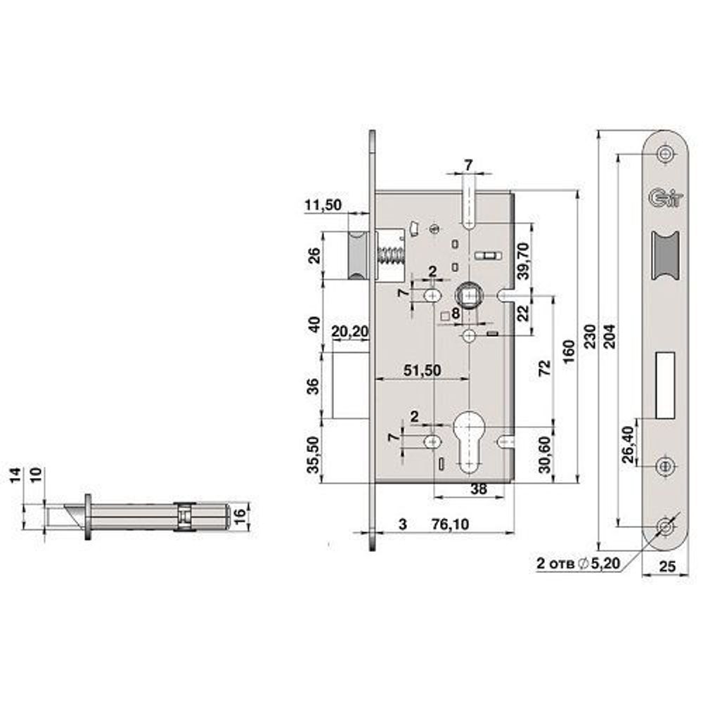 Замок врезной КРИТ-М ЗВ-72/55
