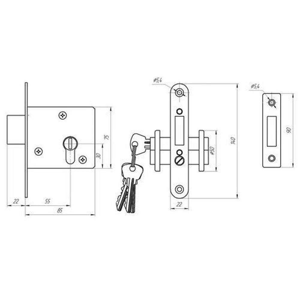 Замок врезной ЗЕНИТ ЗВ1-2