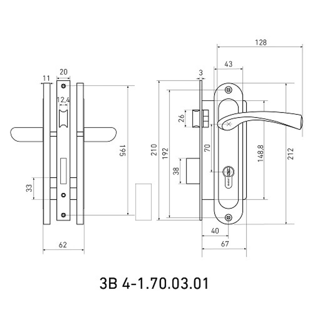 Замок врезной БУЛАТ ЗВ4-1.70.03.01 НОМОС бронза