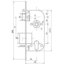 Замок врезной APECS 1223/60 AC медь