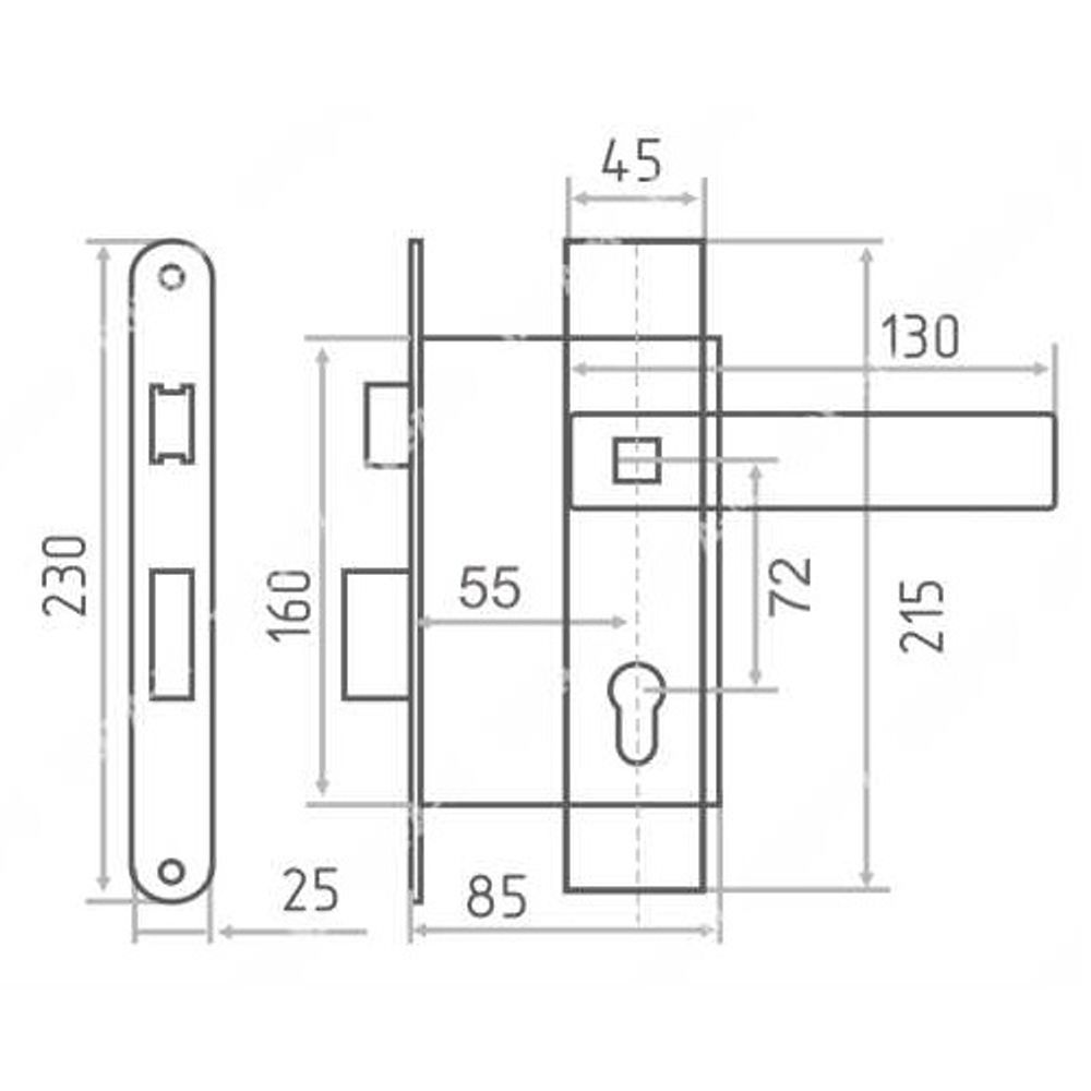 Замок врезной VETTORE 7255-4 SN мат.никель (Мотор Сич ЗВ7)