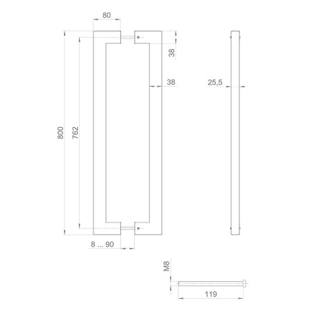 Ручка-скоба FUARO PH-26-38/800-INOX black нержавейка 304 /58191/