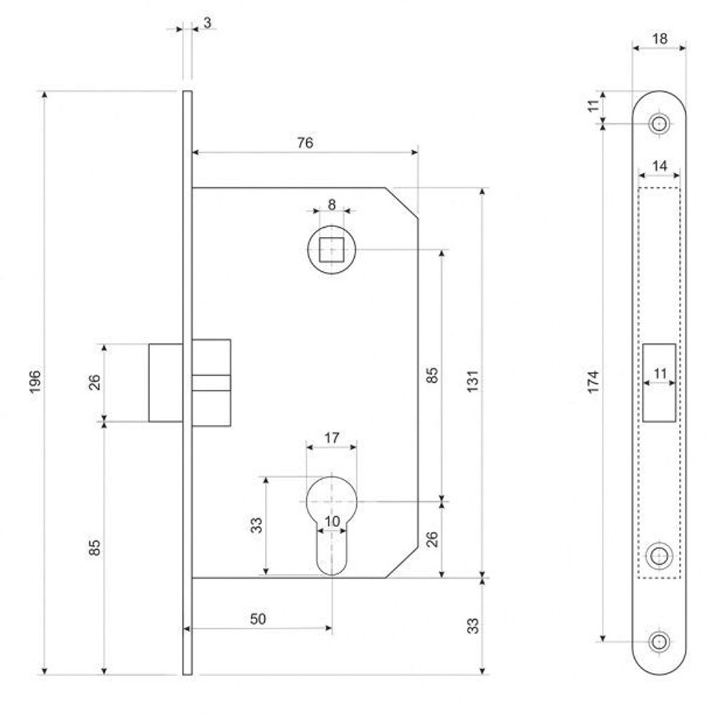 Замок врезной APECS 5300-P NIS сатин