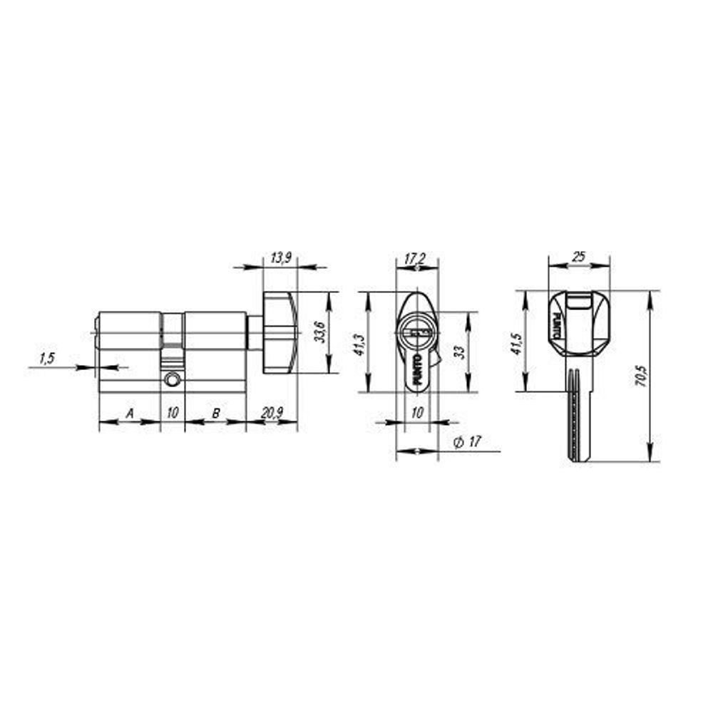 Цилиндровый механизм с вертушкой PUNTO Z402/90 mm (35+10+45) CP хром 5кл. /35301/