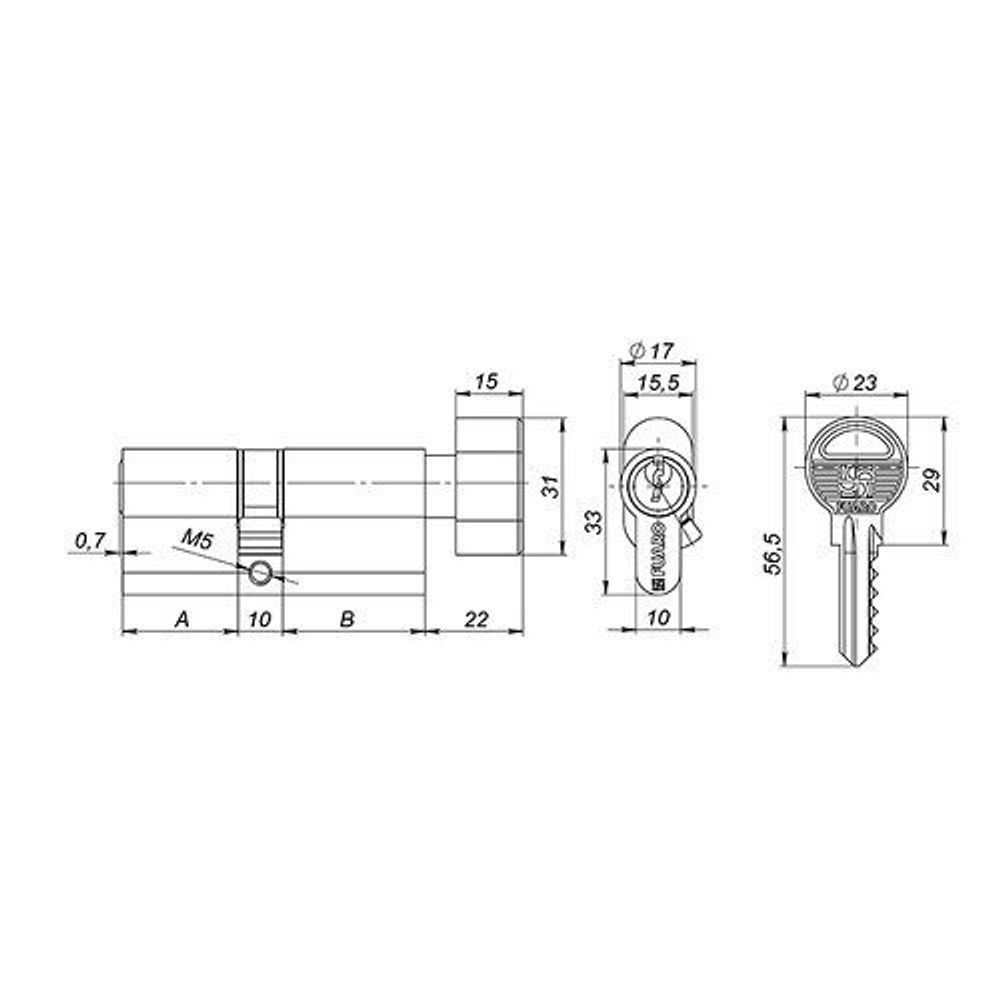 Цилиндровый механизм с вертушкой FUARO 100 ZM 70 (30+10+30) CP хром 5 кл. /37069/