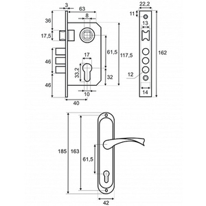 Замок врезной VETTORE 1023/60 NI никель