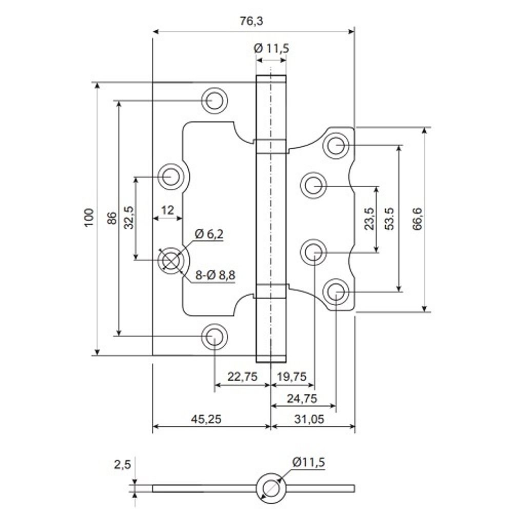 Петля накладная Code Deco 100x75x2,5 B2 GMS сатин.золото