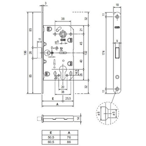 Замок межкомнатный под цилиндр AGB MEDIANA POLARIS B06103.50.23 (мат.латунь) тех.уп.без отв. /30455/