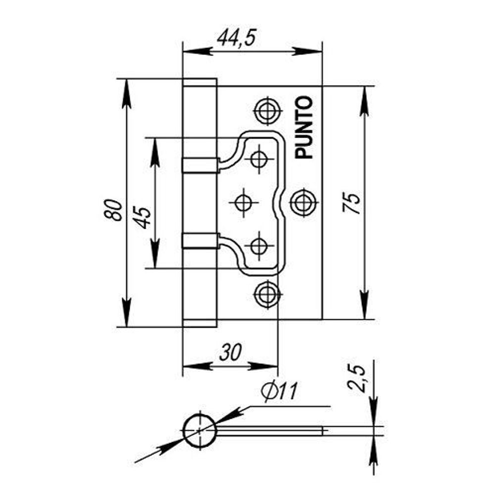 Петля универсальная без врезки PUNTO 200-2B 75x2,5 CP хром /35529/ (1 шт)