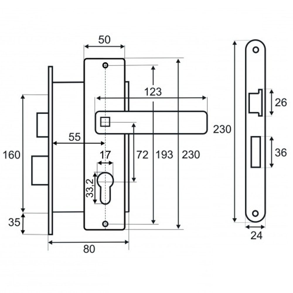 Замок врезной VETTORE 7255-2 AB бронза (Мотор Сич ЗВ7)