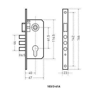 Замок врезной АЛЛЮР 103/3-61A GP латунь
