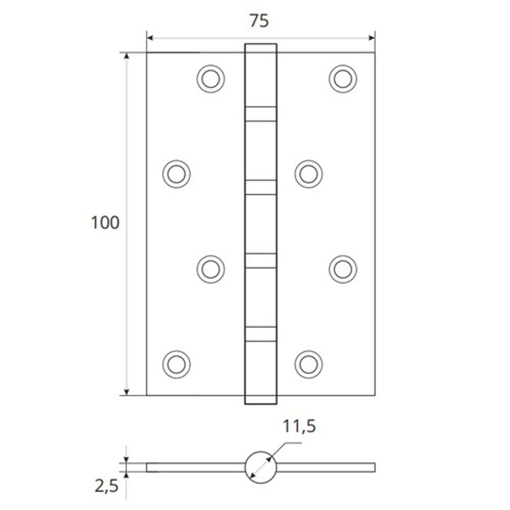Петля дверная универсальная APECS DH-1120-100*75*2,5-B4-Steel-G (R10) золото