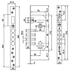 Замок врезной Amig 100-50 без цилиндра латунь