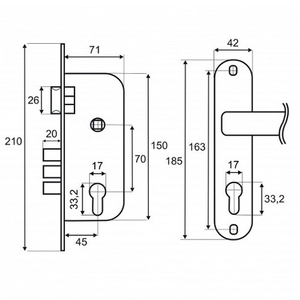Замок врезной VETTORE 1523/60 AB бронза