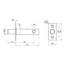Задвижка врезная AJAX DF 860 CP хром 60мм /60545/