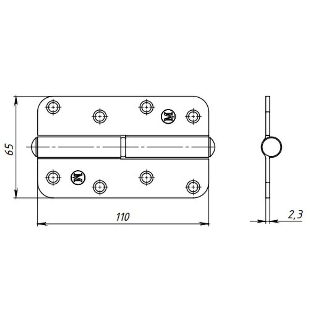Петля накладная КУНГУР ПН1-110 (А) цинк правая (50) (1 шт)