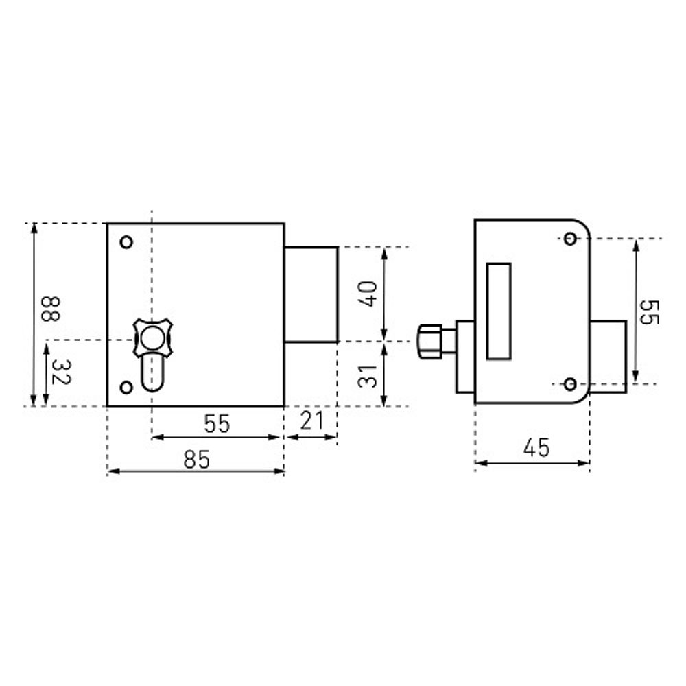 Замок накладной Птимаш ЗН1-1 Эскиз с размерами
