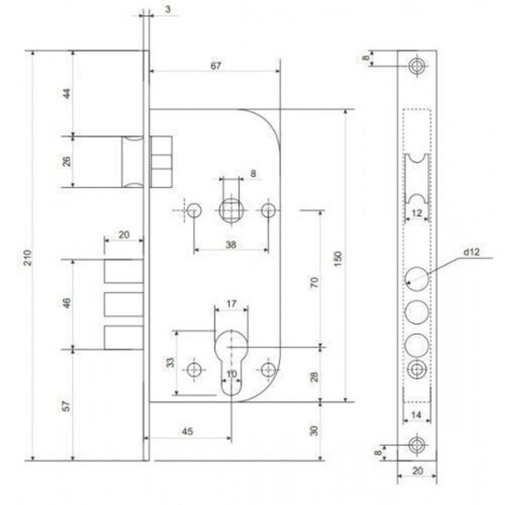 Замок врезной APECS 1523/60 CR хром
