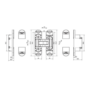 Петля скрытая CEMOM ESTETIC 80/A 3D 8031 латунь, регулируемая, вес полотна 80кг, 29x111,5мм