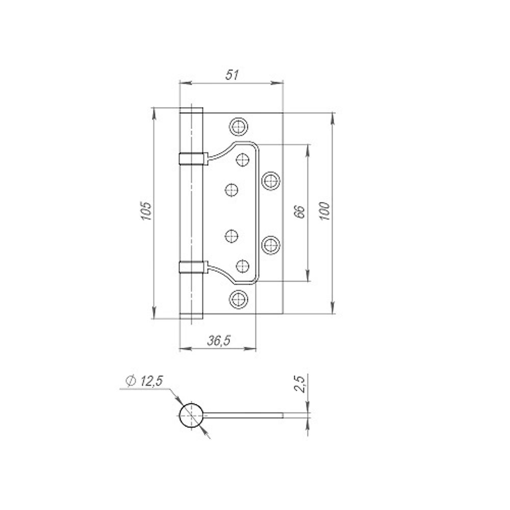 Петля универсальная без врезки FUARO 500-2BB 100x2,5 (INOX 304) нержавейка /44859/ (1 шт)