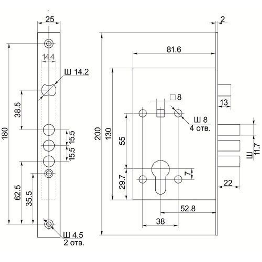 Замок врезной BORDER 78931 ЗВ4-31/55.У2 ЗАСОВ12 /34153/