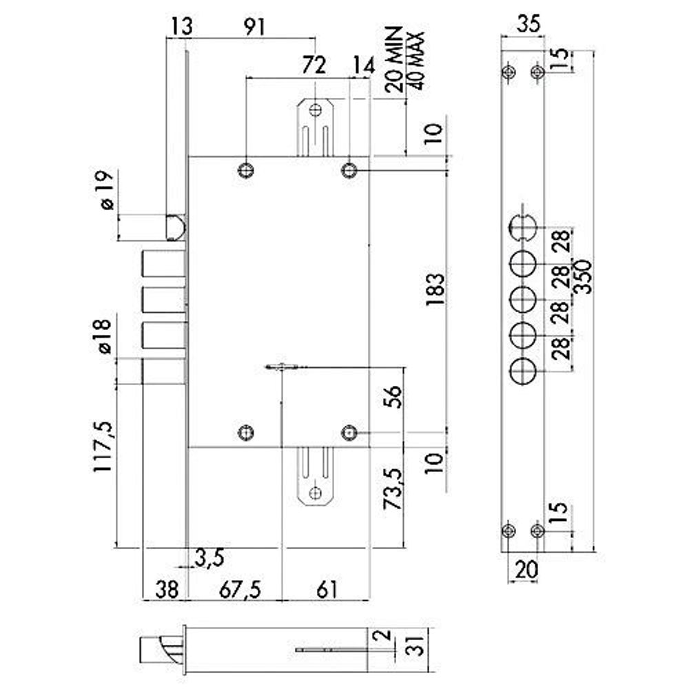 Замок врезной сувальдный CISA 57.535.48 /6892/
