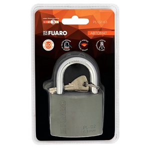 Замок навесной FUARO PL-02-63 англ. 3 кл. БЛИСТЕР /42295/