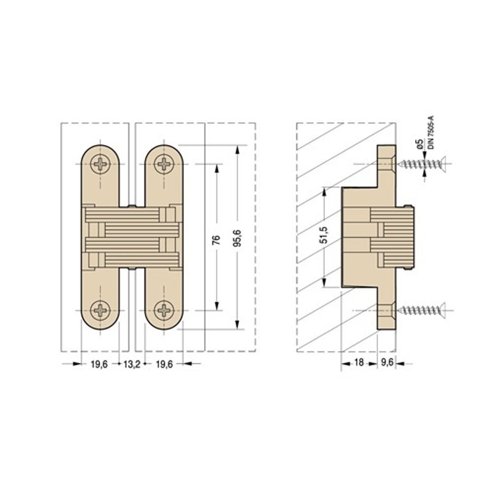 Петля скрытой установки нерегулируемая CEAM 830 NIK никель (95,6x19,6мм)  (1 шт)