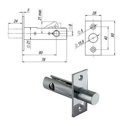 Задвижка дверная APECS L-0260 CR хром