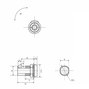 Замок торцевой защелка автомат 20 мм 90° с трубчатым ключом 029