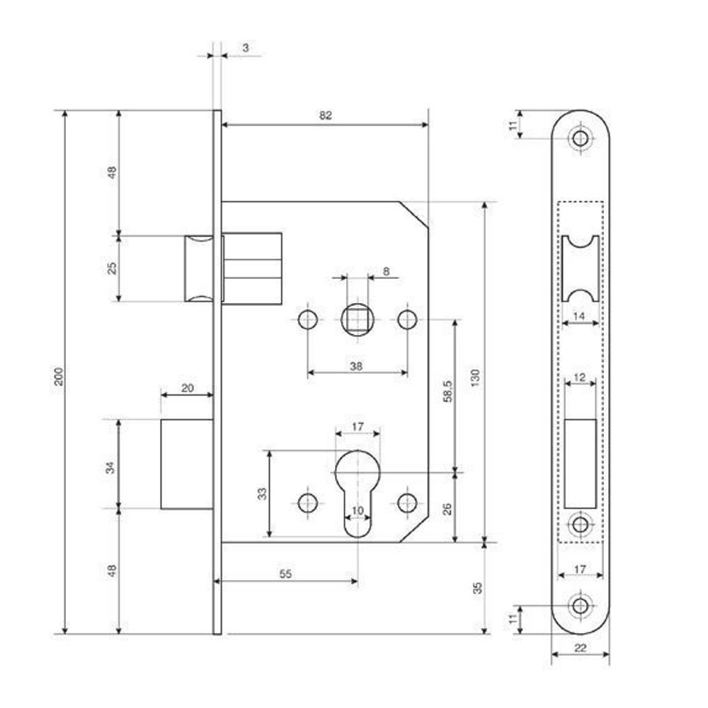 Замок врезной APECS 1423 AC медь
