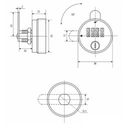 Замок мебельный кодовый механический 099-26 C (26мм резьбовая часть)