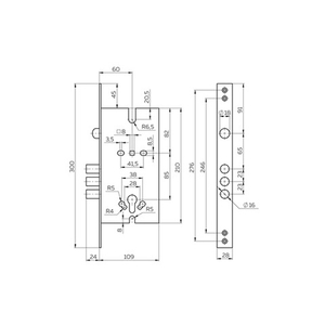 Корпус врезного замка FUARO V25/C-60.85.3R16 полуавтоматический /63227/