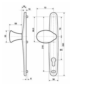 Нажимной гарнитур для ограничения  доступа STUBLINA 1079.00.350 Е=85 мм коричневый (RAL 8017)