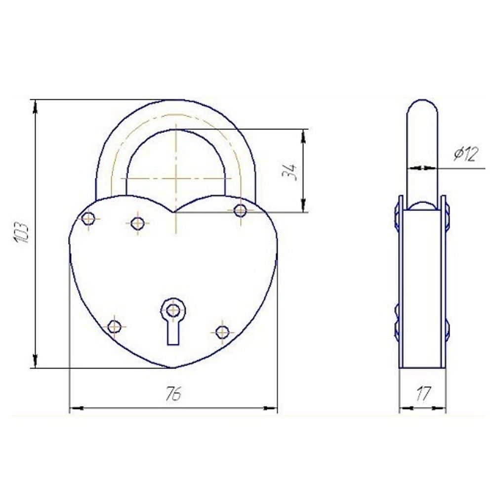 Замок навесной ЗВС-2 "сердечко" золото