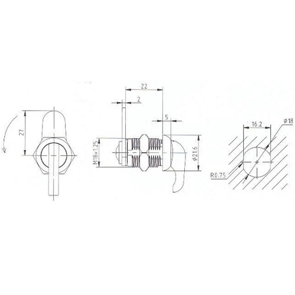 Замок мебельный ручка для металлических ящиков и шкафов 106-22 (90° С)