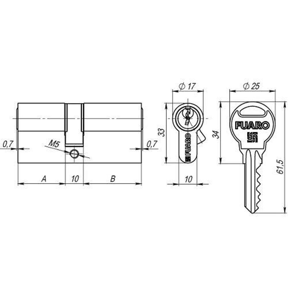Цилиндровый механизм FUARO R300/60 (25+10+25) AB бронза 5кл. /26915/