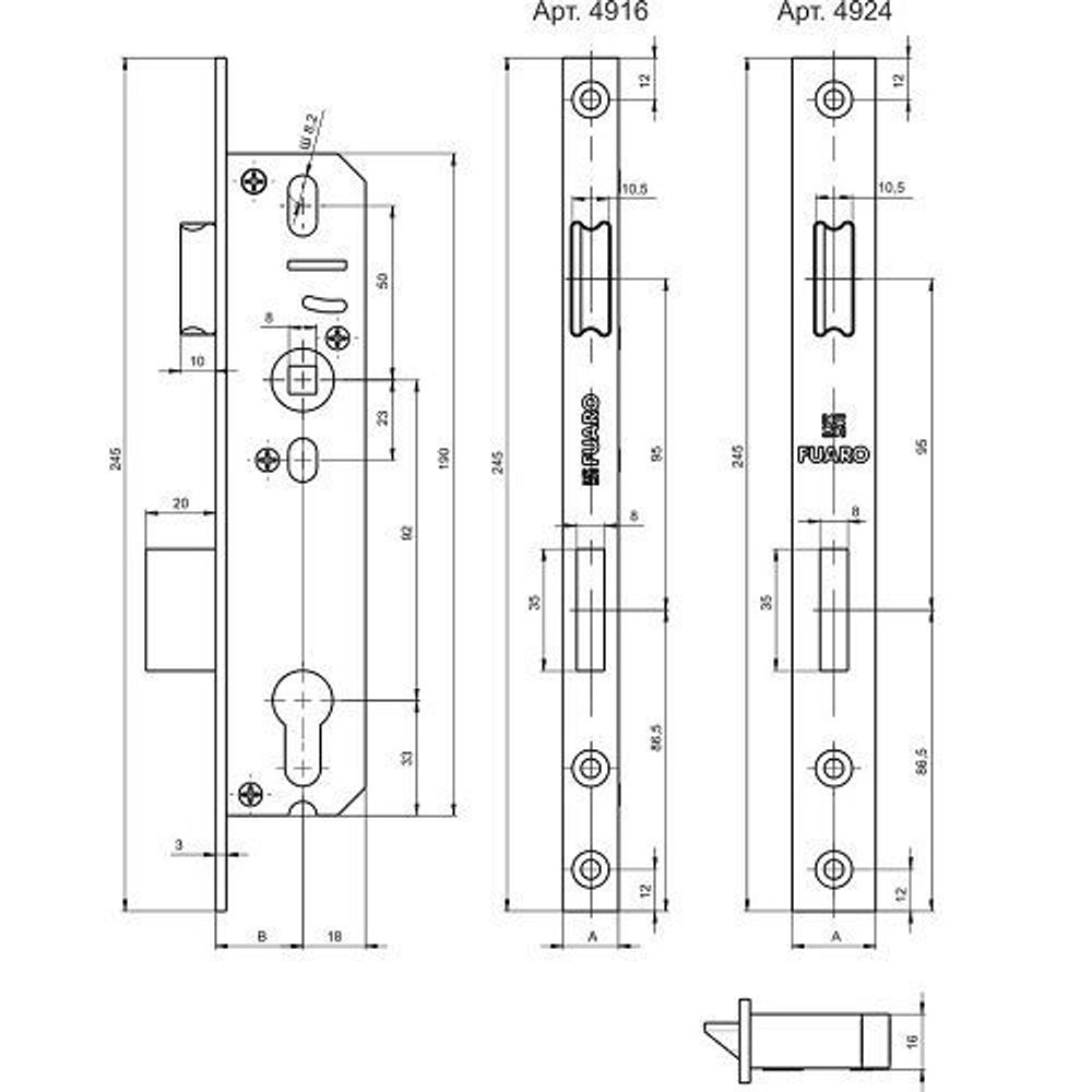 Корпус узкопрофильного замка с защелкой FUARO 4916-35/92 /26419/