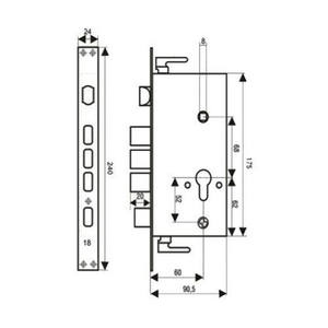 Корпус замка на китайскую дверь 2524 - 3Р (632) (ЗВ1-09 СТ) (24)