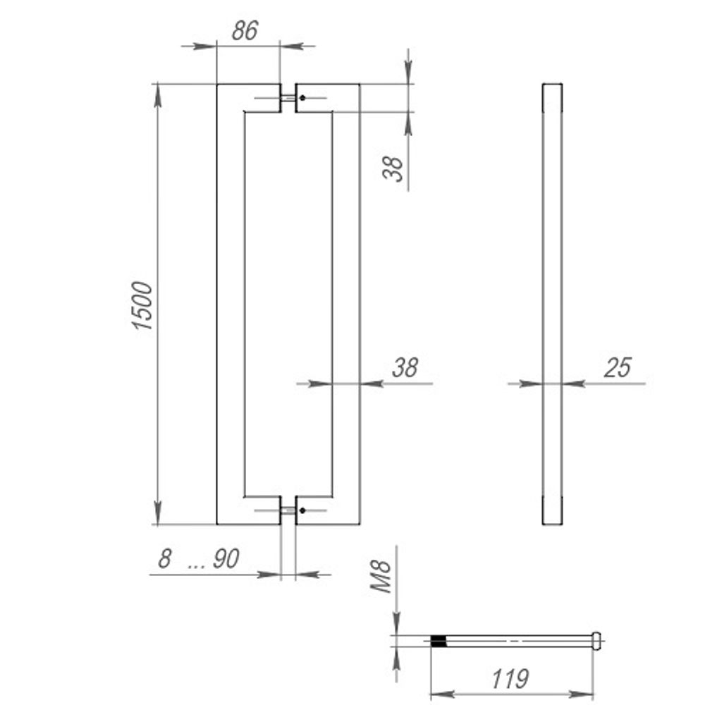 Ручка-скоба FUARO PH-26-38/1500-INOX black нержавейка 304 /45505/