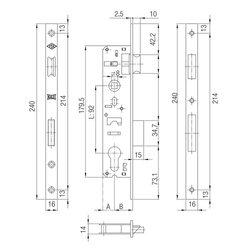 Корпус замка KALE KILIT 192/P (35мм) w/b никель