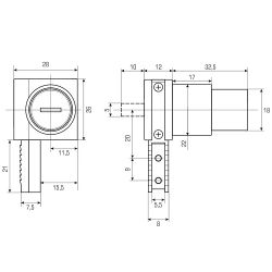 Замок мебельный 601 кнопка для раздвижных витрин (2 винта)