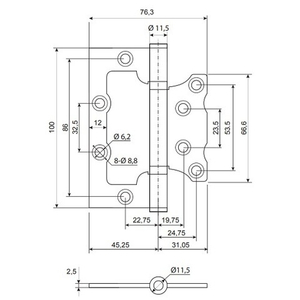 Петля накладная Code Deco 100x75x2,5 B2 CRM хром матовый