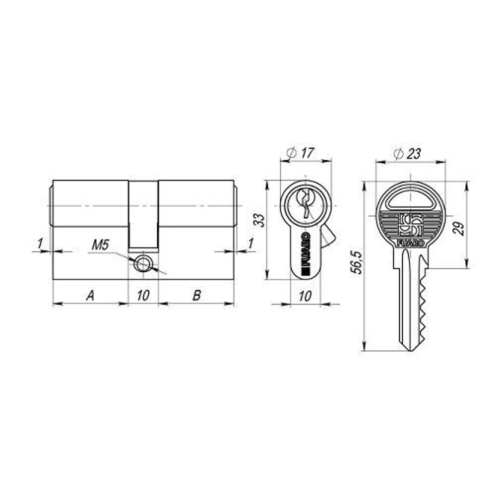 Цилиндровый механизм FUARO 100 ZA 70 (30+10+30) CP хром 5 кл. /19773/